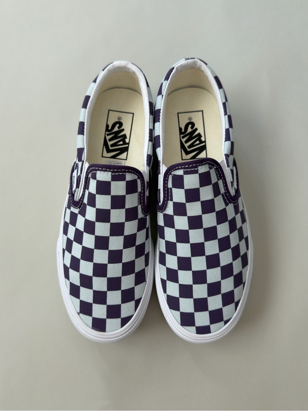 VANS Classic Slip-On Platform Checkerboard Shoe Mist Blue Gothic Grape Purple - Picture 10 of 12
